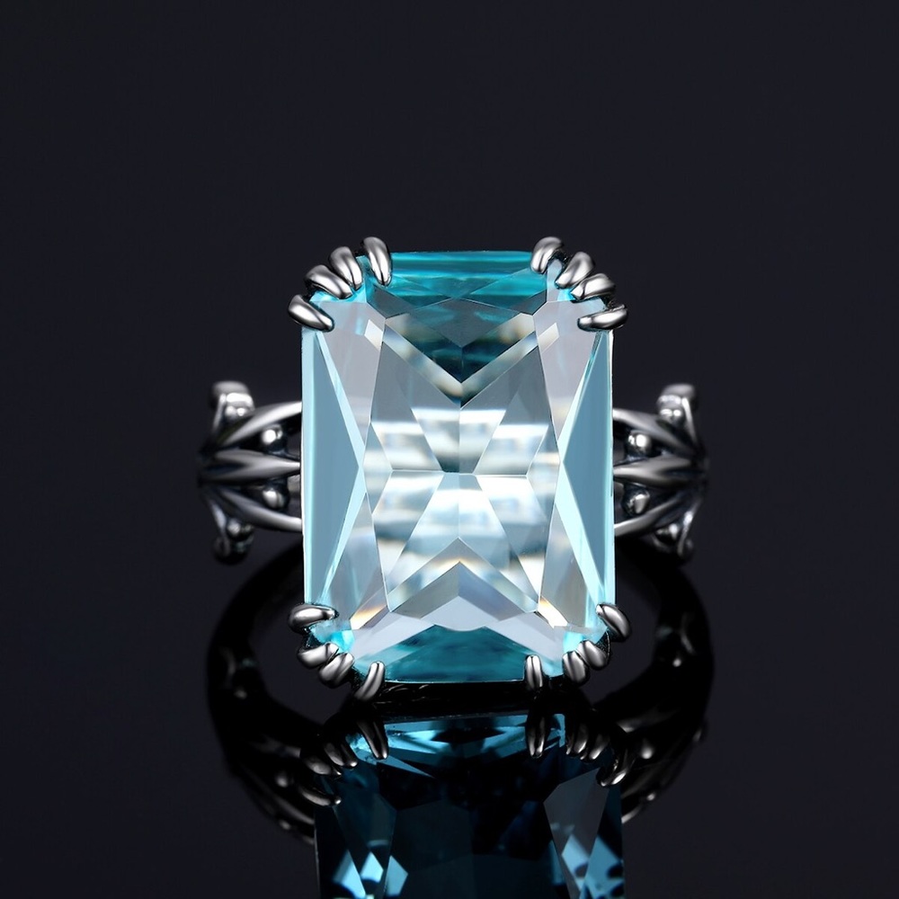 925 Sterling Silver Huge Gemstone Aquamarine Antique Style